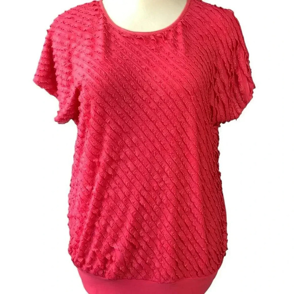 Rebecca Malone Bundle of 2 Tiered Ruffles Short Sleeves Tops Size 1X Red Purple - Picture 2 of 14